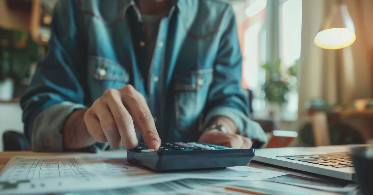 Quanto posso pegar de empréstimo pessoal de acordo com minha renda? 1 Pessoa calculando e em dúvida de quanto posso pegar de empréstimo pessoal de cordo com sua renda